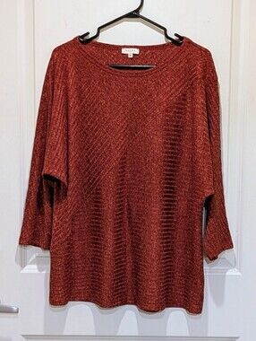 EUC Laura Plus 2X Rust Red Marled Rib Knit Doleman Sleeve Sweater